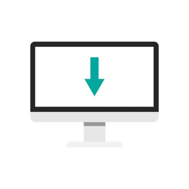 Bilgisayar ekranında mavi ok aşağı. Düz simgesi.