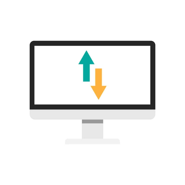 在计算机屏幕矢量图标上翻转垂直箭头 蓝色和橙色在箭头对面 平面图标 交换图标 — 图库矢量图片