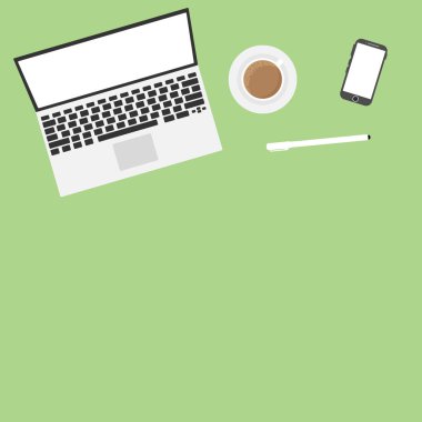 Kucak tepe, fincan kahve, kitap üstten görünüm. Metin için yer. Vektör çizim. Eğitim ve serbest kavramı. 