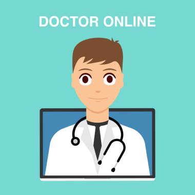  Doktor online, erkek doktor. Tıp, sağlık ve tıp online kavramı. 
