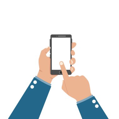  Telefon, vektör çizim tutan adam. Metninizi kopya alanı için yer.