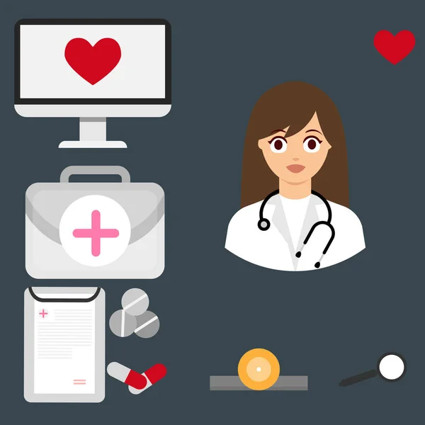 Médico Online Doutorado Feminino Conceito Medicina Saúde Medicina Online Infográfico —  Vetores de Stock