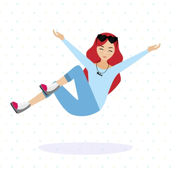 Happy Girl Jump Female Cute Character Vector Illustration — Stock Vector