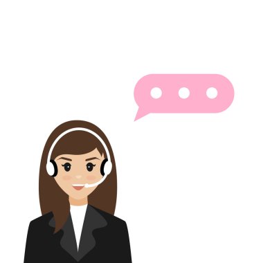  Kulaklık ve mikrofon çağrı merkezinde çalışan kız. Çağrı merkezi ve teknik destek. 