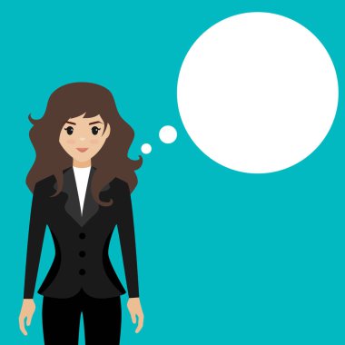 Kız konuşma balonu ile ayakta. Metniniz için yer. 