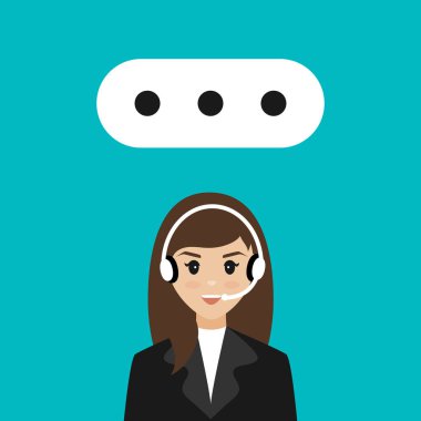  Kulaklık ve mikrofon çağrı merkezinde çalışan kız. Çağrı merkezi ve teknik destek. 