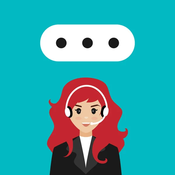 Girl Earphones Microphone Working Call Center Concept Call Center Technical — Stock Vector