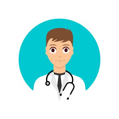 Erkek doktor düz simgesi. Tıp, sağlık ve tıp online kavramı. 