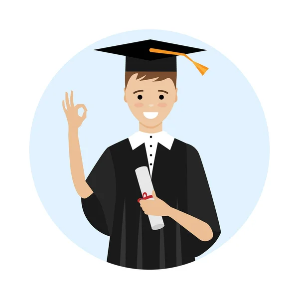 Boy Standing Diploma Graduating University Receiving Diploma Degree — Stock Vector