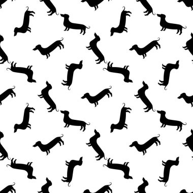 Dachshund siluet seamless modeli, vektör, tek renkli, siyah beyaz desen