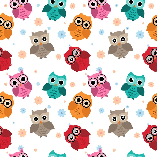 Owls Pattern Different Owls Characters Seamless Pattern — Stock Vector