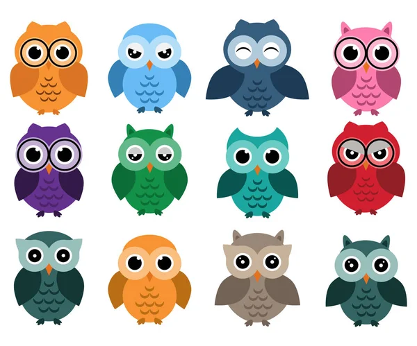 Owls Set Different Owls Emotions — Stock Vector