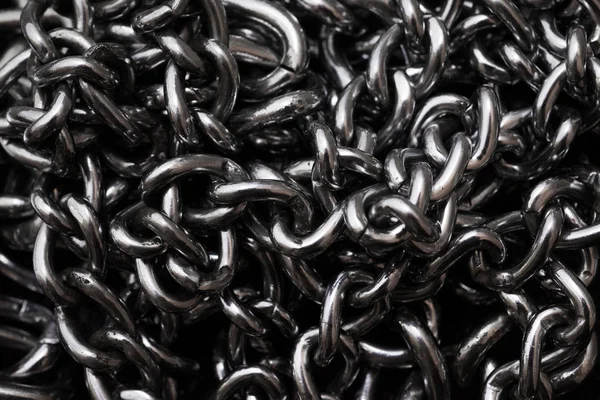 Metal Silver Chains Luxury Black Leather Texture — Stock Photo, Image