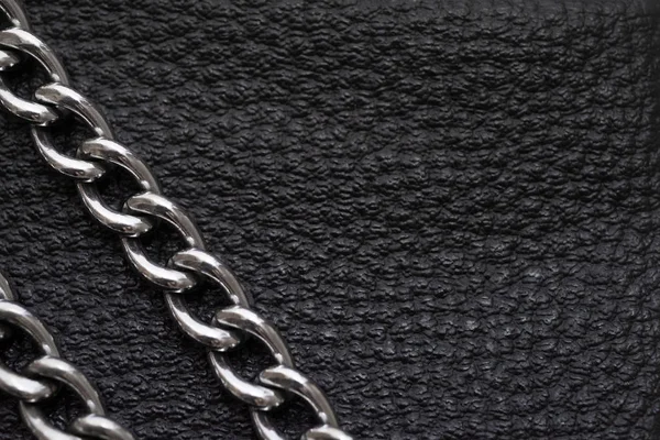 Metal Silver Chains Luxury Black Leather Texture — Stock Photo, Image