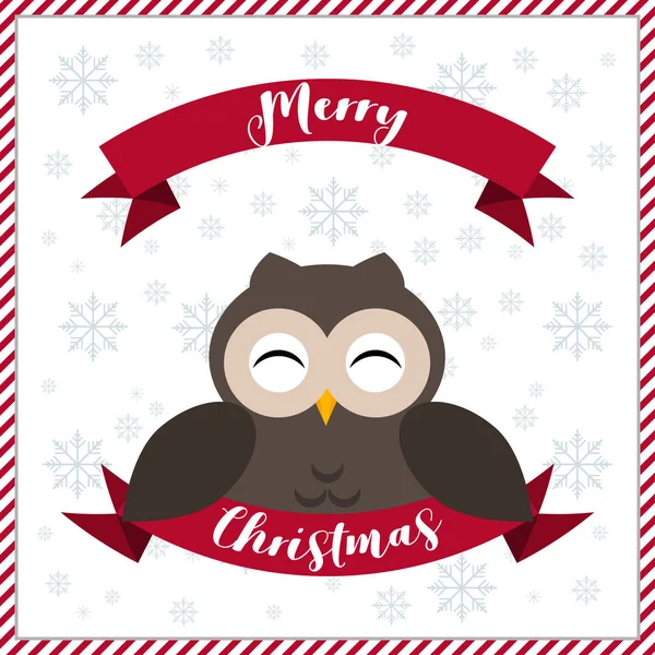 Merry Christmas Greeting Card Happy Owl Snowflakes — Stock Vector