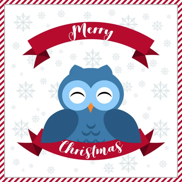 メリー クリスマスのグリーティング カード 雪と幸せのフクロウ — ストックベクタ