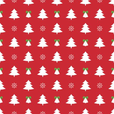 Noel ağacı ve kar taneleri, çan arka plan desen. Noel kağıt ambalaj