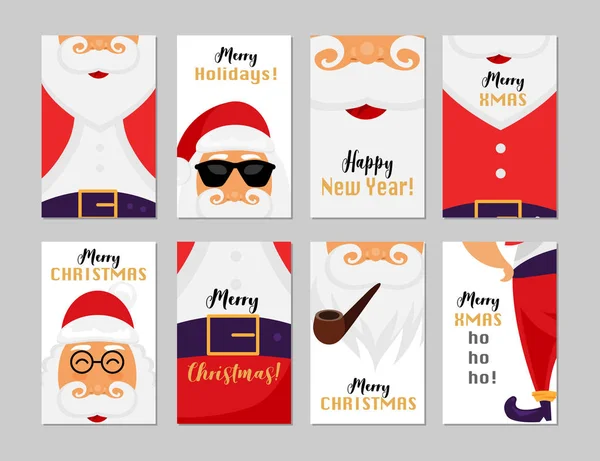 Weihnachts Und Neujahrskarten Kartenset Mit Weihnachtsmännern Die Ein Frohes Neues — Stockvektor