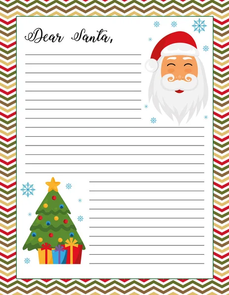 Letter Santa Template Printable Page Christmas Tree Gifts Festive Background — Stock Vector