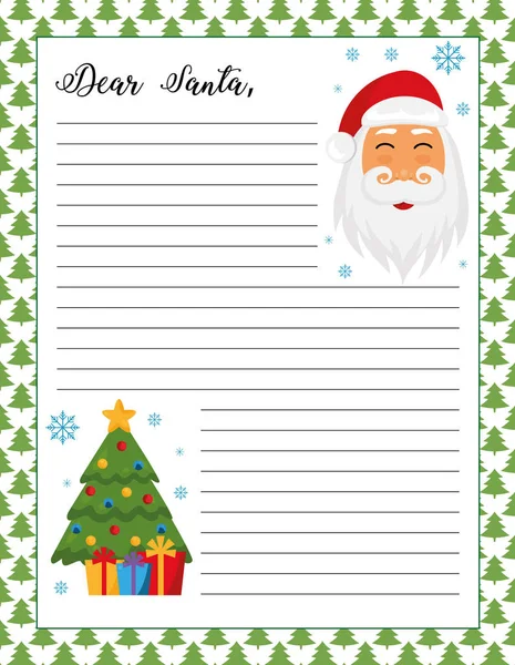 Lettre Père Noël Page Imprimable Avec Illustration Père Noël — Image vectorielle