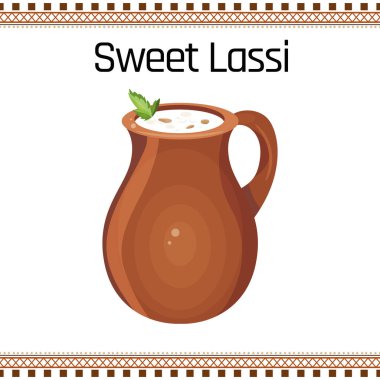 Tatlı lassi, geleneksel Hint yemekleri, vektör çizim