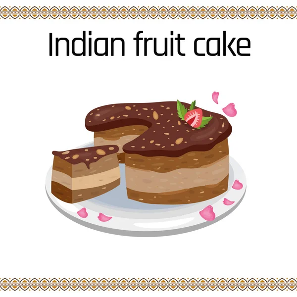 Indischer Obstkuchen Mit Erdbeeren Und Walnüssen Mandeln Vektorillustration — Stockvektor