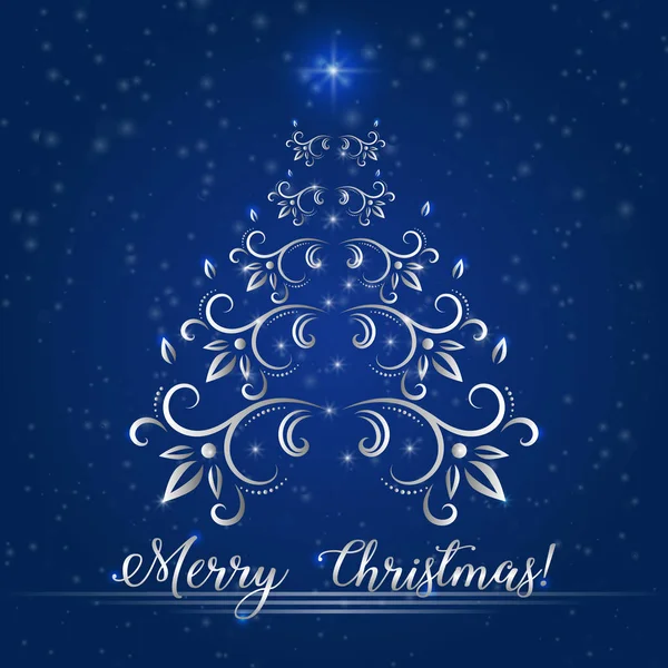Soyut Noel Ağacı Vektör Tebrik Veya Davet Mutlu Noeller Dileğiyle — Stok Vektör