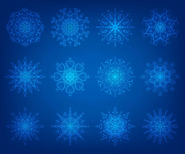 Set Different Winter Snowflakes Glowing Effect Vector Illustration Material Your — Stock Vector