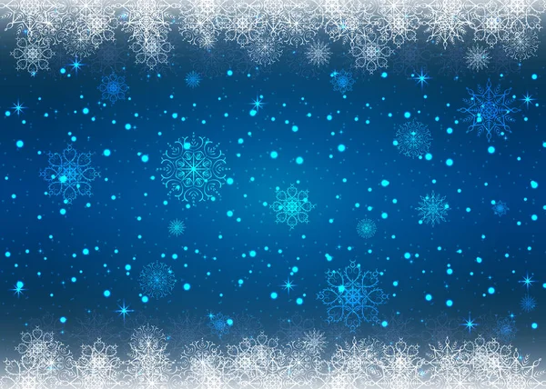 Abstract Glowing Christmas Festive Background Snow Sparkles Glowing Snowflakes Blue — Stock Vector