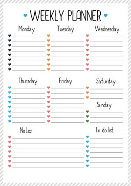 İçin günlük, haftalık planlayıcısı için defter. Yazdırılabilir A4 planlayıcısı vektör çizim