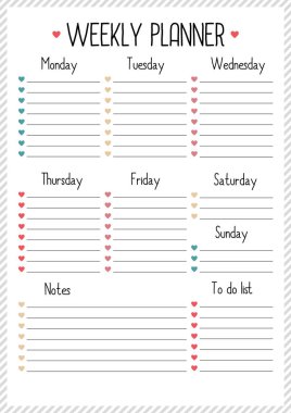 İçin günlük, haftalık planlayıcısı için defter. Yazdırılabilir A4 planlayıcısı vektör çizim