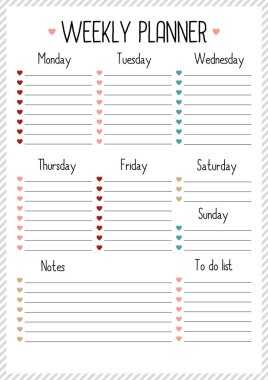 İçin günlük, haftalık planlayıcısı için defter. Yazdırılabilir A4 planlayıcısı vektör çizim