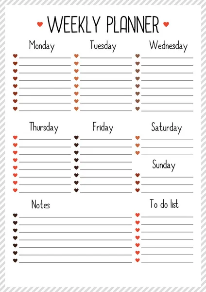 Planificador Semanal Para Diario Cuaderno Ilustración Vectorial Planificador Imprimible — Archivo Imágenes Vectoriales