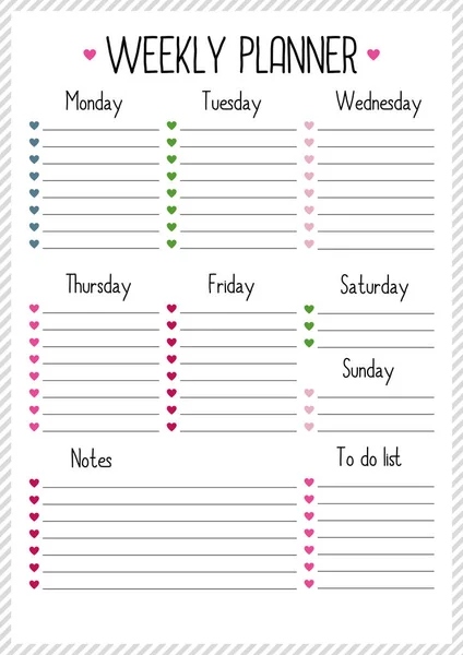 Weekly Planner Diary Notebook Printable Planner Vector Illustration — Stock Vector