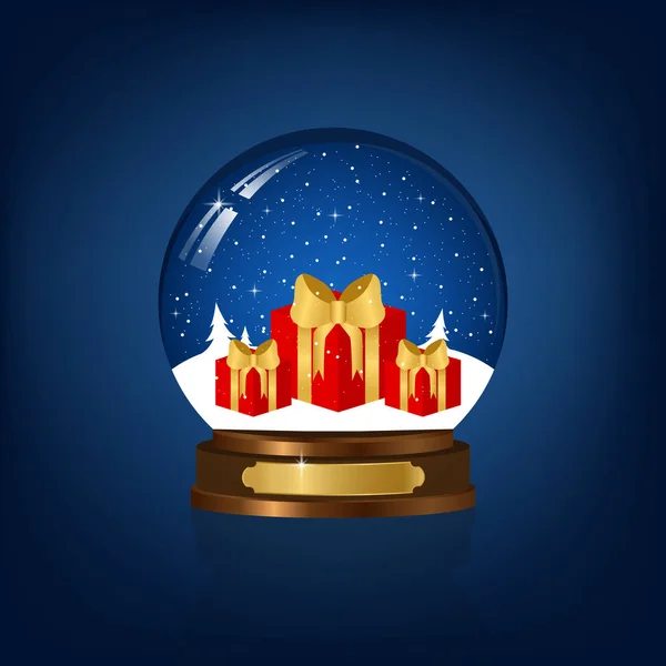 Globo Neve Natal Com Presentes Natal Com Grandes Arcos Dourados — Vetor de Stock