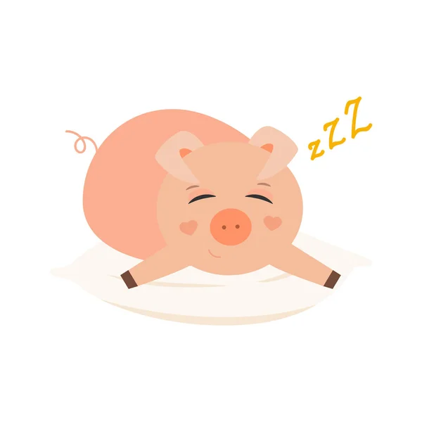 Pig Sleeping Dreaming Pillow Cute Childish Vector Illustration — Stock Vector