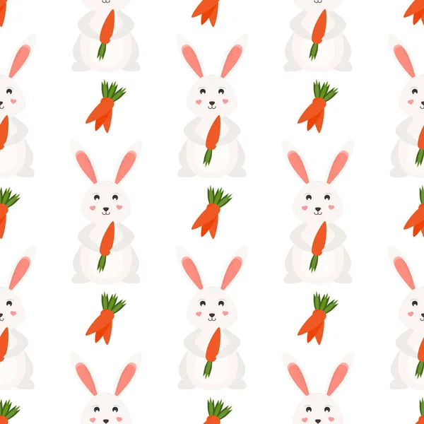 Bunnies Carrots Seamless Pattern Vector Illustration — Stock Vector