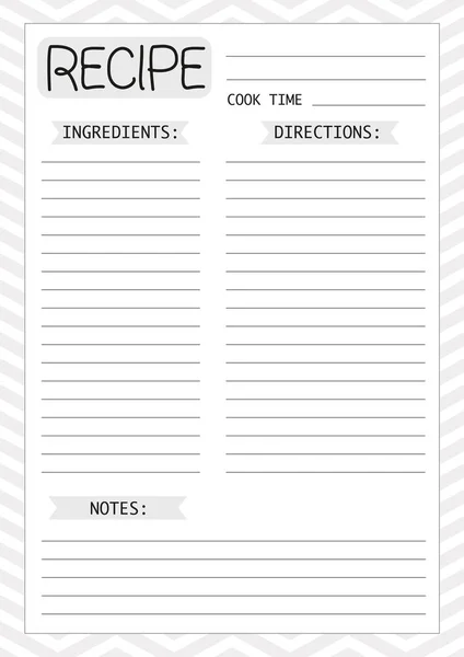 Plantilla Receta Página Para Planificador Libro Cocina Ilustración Vectorial — Vector de stock