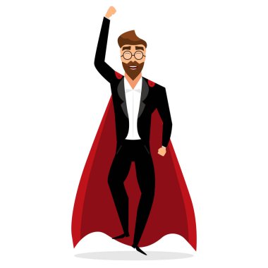 Kahraman adam olarak kırmızı ceket vektör çizim ile bir atlama