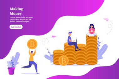 Kazanç Online, para yapma, madencilik, iş kavramı başlayalım. Vektör çizim açılış, afiş, el ilanı, afiş, tanıtım, sosyal medya için web sayfası,