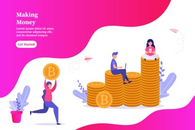 Kazanç Online, para yapma, madencilik, iş kavramı başlayalım. Vektör çizim açılış, afiş, el ilanı, afiş, tanıtım, sosyal medya için web sayfası,