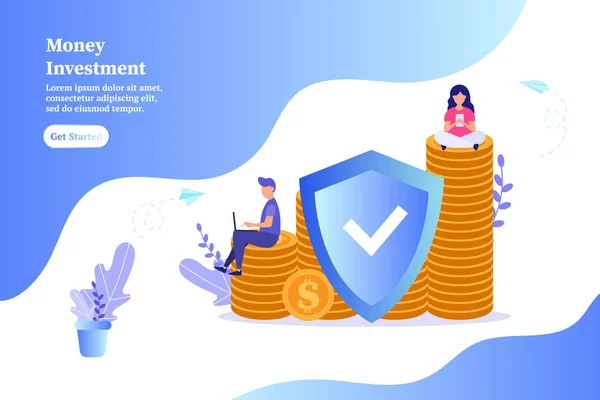 Investimento Denaro Gente Guadagna Profitto Illustrazione Vettoriale Web Landing Page — Vettoriale Stock