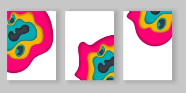 3D soyut arka plan A4 afiş kağıt kesim tarzı, dalgalar kesti. Parlak renkler. Poster, afiş, el ilanları için vektör tasarımı. 