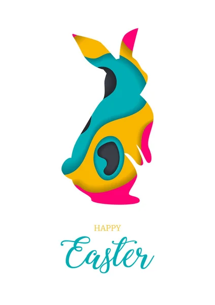 Tarjeta Felicitación Feliz Pascua Ondas Papel Cortado Forma Conejo Pascua — Archivo Imágenes Vectoriales