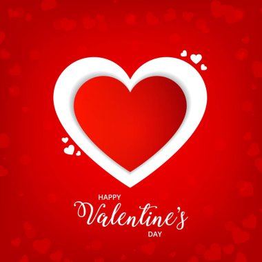 Sevgililer Günü, tebrik kartı, kağıt kesilmiş kalp, kırmızı bokeh kalpler. Vektör İllüstrasyonu.