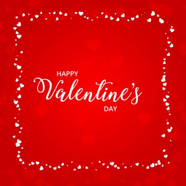 Valentines Day, greeting card, frame with hearts, red bokeh hearts. Vector Illustration