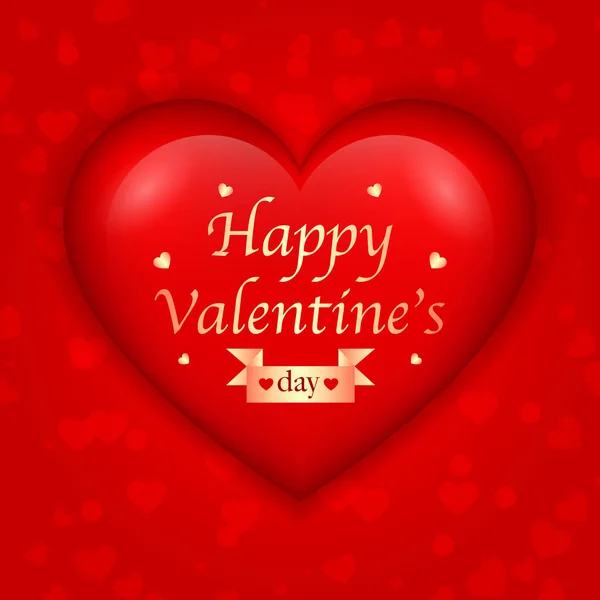 Gran Corazón Con Saludo San Valentín Corazones Bokeh Rojo Ilustración — Vector de stock