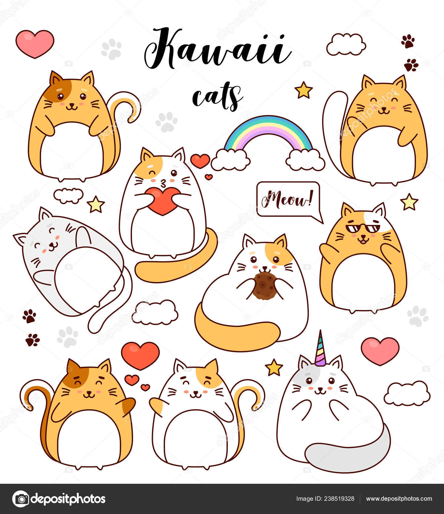 Set Cartoon Cute Cats Kawaii Vector Illustration Isolated White Background Stock Vector Image By C Melanierom Set Cartoon Cute Cats Kawaii Vector Illustration Isolated White Background Stock Vector Image By C Melanierom