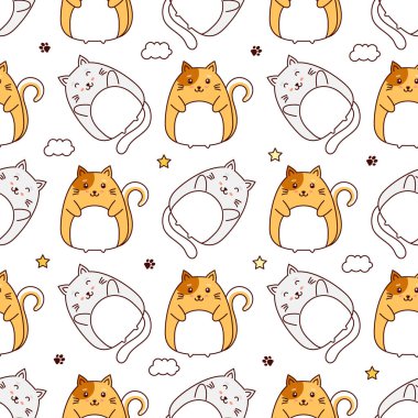  Sevimli kediler model, beyaz arka plan üzerinde izole kawaii vektör çizim