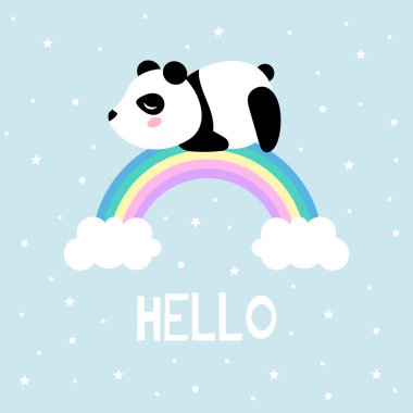 Çizgi film panda ve gökkuşağı, vektör yazdırma